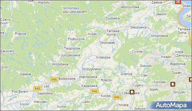 mapa Krzeszów gmina Stryszawa, Krzeszów gmina Stryszawa na mapie Targeo