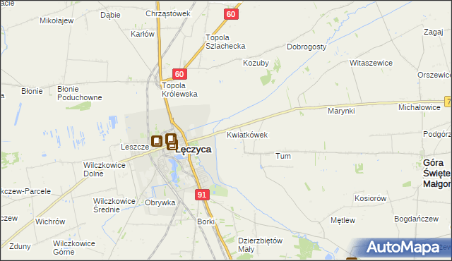 mapa Kwiatkówek gmina Góra Świętej Małgorzaty, Kwiatkówek gmina Góra Świętej Małgorzaty na mapie Targeo