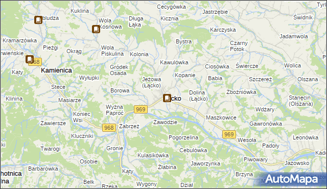 mapa Łącko powiat nowosądecki, Łącko powiat nowosądecki na mapie Targeo