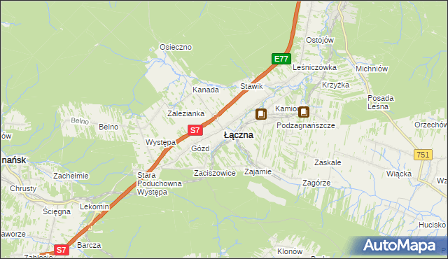 mapa Łączna powiat skarżyski, Łączna powiat skarżyski na mapie Targeo