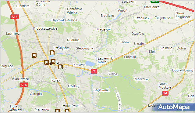 mapa Łagiewniki Nowe, Łagiewniki Nowe na mapie Targeo