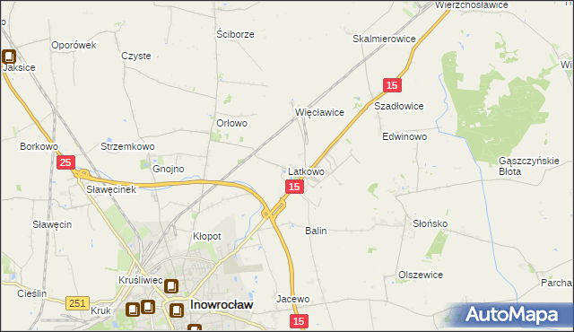 mapa Latkowo gmina Inowrocław, Latkowo gmina Inowrocław na mapie Targeo