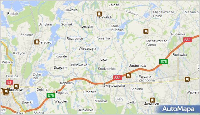 mapa Łazy gmina Jasienica, Łazy gmina Jasienica na mapie Targeo