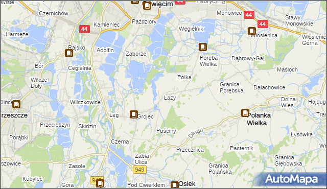 mapa Łazy gmina Oświęcim, Łazy gmina Oświęcim na mapie Targeo