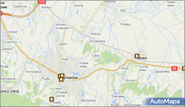mapa Łazy gmina Rymanów, Łazy gmina Rymanów na mapie Targeo