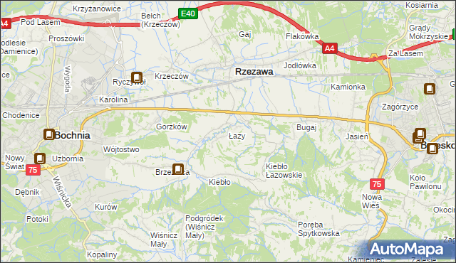 mapa Łazy gmina Rzezawa, Łazy gmina Rzezawa na mapie Targeo