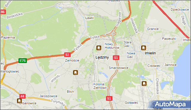 mapa Lędziny powiat bieruńsko-lędziński, Lędziny powiat bieruńsko-lędziński na mapie Targeo