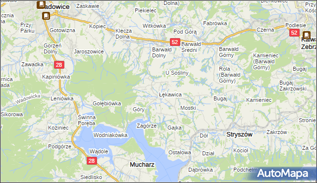 mapa Łękawica gmina Stryszów, Łękawica gmina Stryszów na mapie Targeo