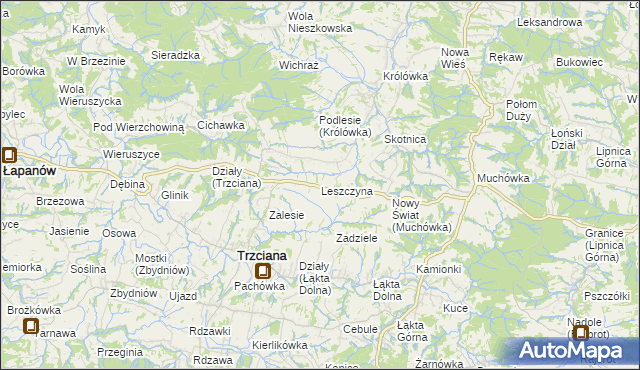 mapa Leszczyna gmina Trzciana, Leszczyna gmina Trzciana na mapie Targeo