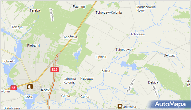 mapa Lipniak gmina Kock, Lipniak gmina Kock na mapie Targeo