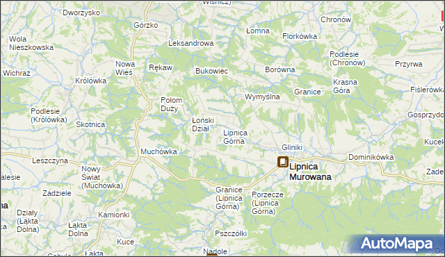 mapa Lipnica Górna gmina Lipnica Murowana, Lipnica Górna gmina Lipnica Murowana na mapie Targeo