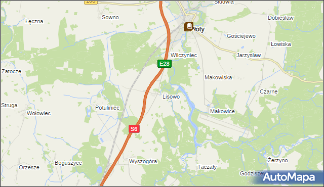 mapa Lisowo gmina Płoty, Lisowo gmina Płoty na mapie Targeo