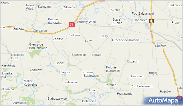 mapa Łopata gmina Wojciechowice, Łopata gmina Wojciechowice na mapie Targeo