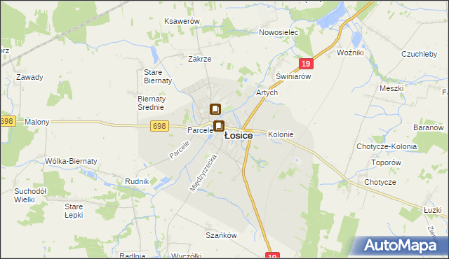 mapa Łosice, Łosice na mapie Targeo