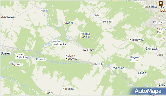 mapa Łosiniec gmina Susiec, Łosiniec gmina Susiec na mapie Targeo