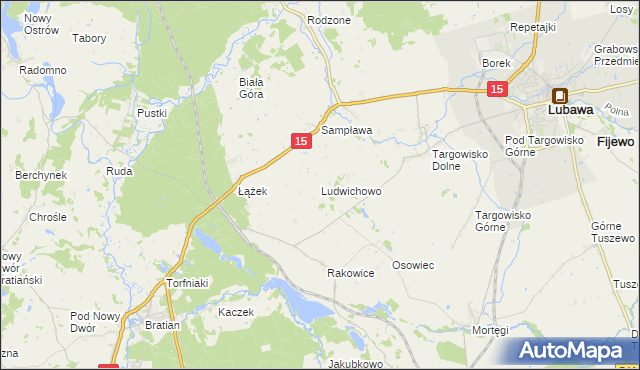 mapa Ludwichowo gmina Lubawa, Ludwichowo gmina Lubawa na mapie Targeo