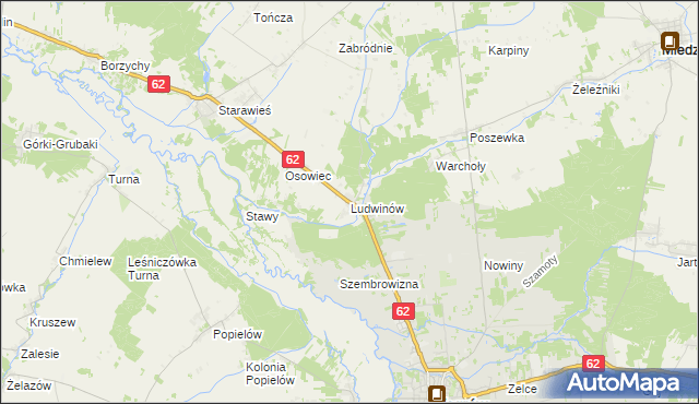 mapa Ludwinów gmina Liw, Ludwinów gmina Liw na mapie Targeo