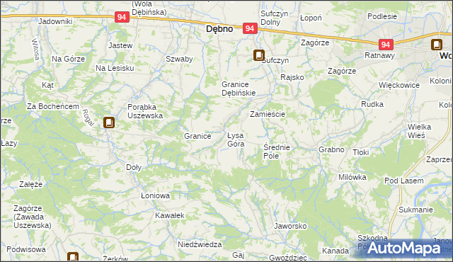 mapa Łysa Góra gmina Dębno, Łysa Góra gmina Dębno na mapie Targeo