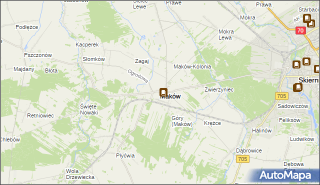 mapa Maków powiat skierniewicki, Maków powiat skierniewicki na mapie Targeo