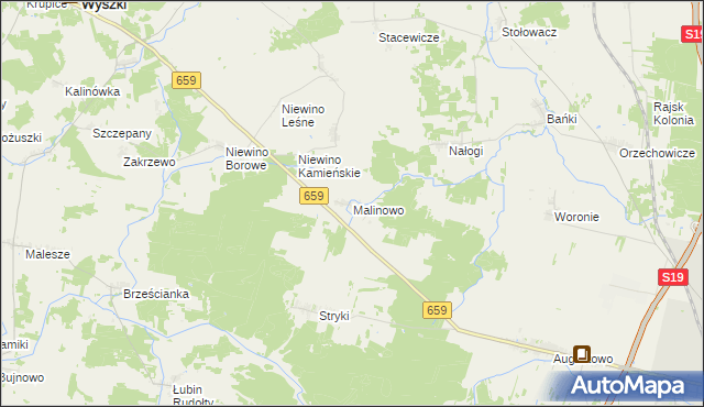 mapa Malinowo gmina Bielsk Podlaski, Malinowo gmina Bielsk Podlaski na mapie Targeo