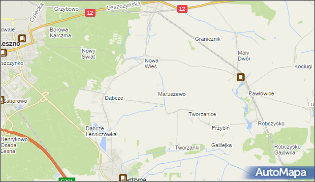 mapa Maruszewo gmina Rydzyna, Maruszewo gmina Rydzyna na mapie Targeo