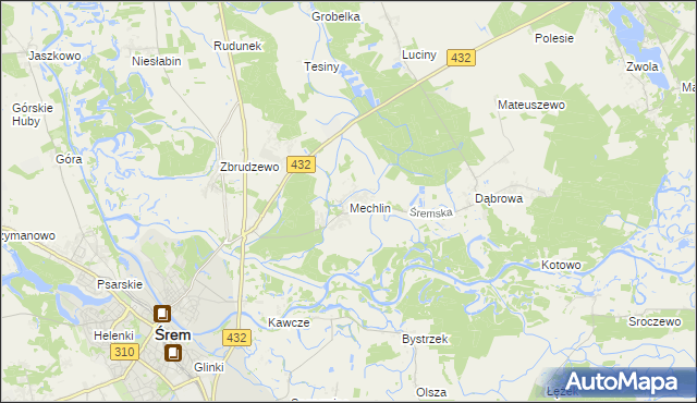 mapa Mechlin gmina Śrem, Mechlin gmina Śrem na mapie Targeo