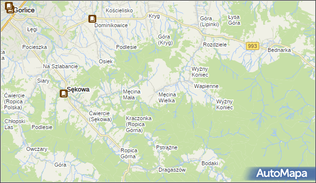 mapa Męcina Wielka, Męcina Wielka na mapie Targeo