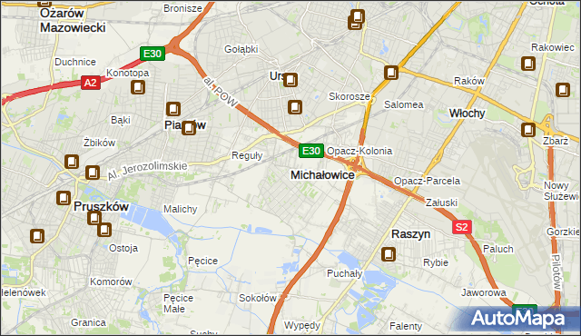 mapa Michałowice powiat pruszkowski, Michałowice powiat pruszkowski na mapie Targeo
