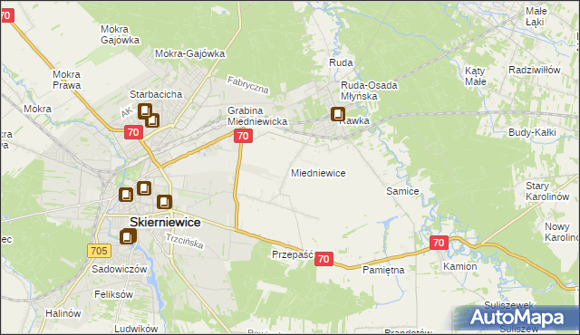 mapa Miedniewice gmina Skierniewice, Miedniewice gmina Skierniewice na mapie Targeo