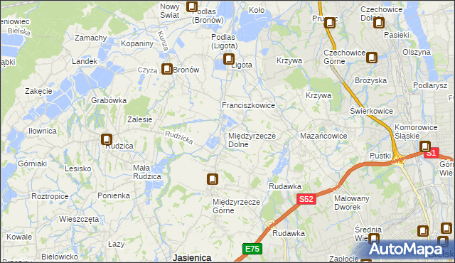 mapa Międzyrzecze Dolne, Międzyrzecze Dolne na mapie Targeo