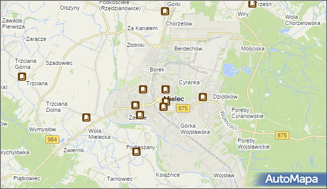 mapa Mielca, Mielec na mapie Targeo