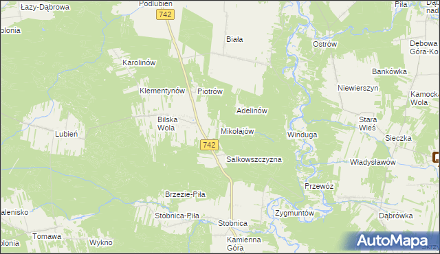 mapa Mikołajów gmina Sulejów, Mikołajów gmina Sulejów na mapie Targeo