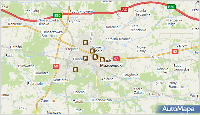 mapa Mińsk Mazowiecki, Mińsk Mazowiecki na mapie Targeo