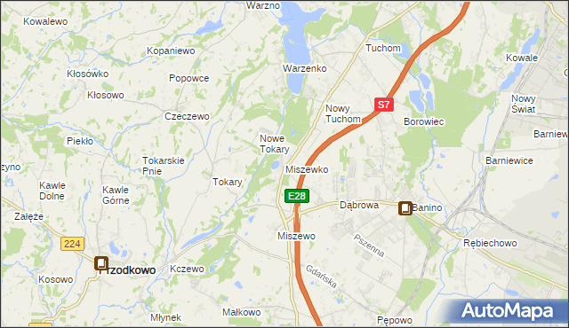 mapa Miszewko gmina Żukowo, Miszewko gmina Żukowo na mapie Targeo