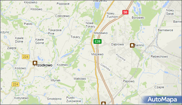 mapa Miszewo gmina Żukowo, Miszewo gmina Żukowo na mapie Targeo