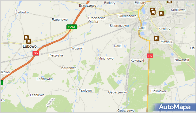 mapa Mnichowo gmina Gniezno, Mnichowo gmina Gniezno na mapie Targeo