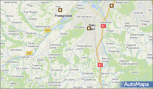 mapa Moszczenica Niżna, Moszczenica Niżna na mapie Targeo