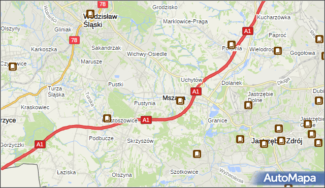 mapa Mszana powiat wodzisławski, Mszana powiat wodzisławski na mapie Targeo