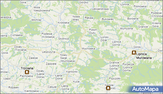 mapa Muchówka gmina Nowy Wiśnicz, Muchówka gmina Nowy Wiśnicz na mapie Targeo