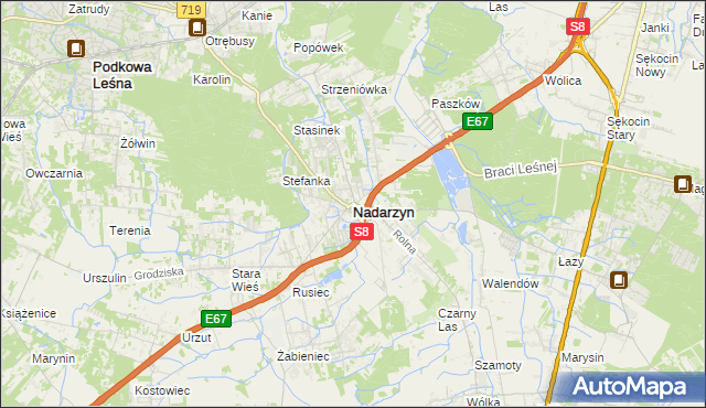 mapa Nadarzyn powiat pruszkowski, Nadarzyn powiat pruszkowski na mapie Targeo