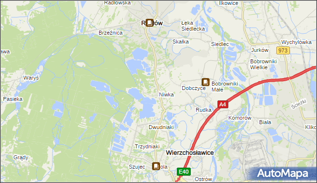 mapa Niwka gmina Radłów, Niwka gmina Radłów na mapie Targeo