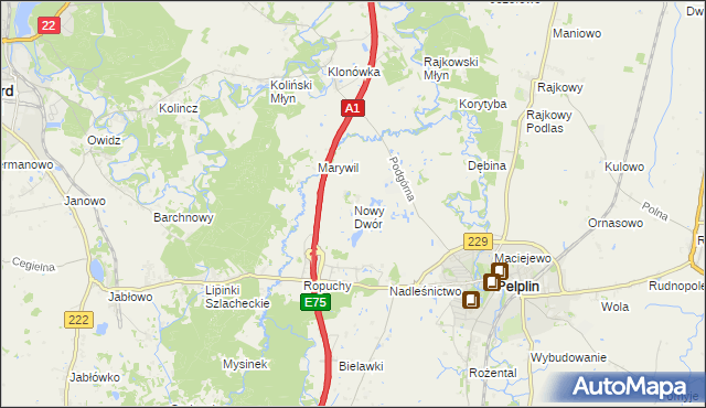 mapa Nowy Dwór gmina Pelplin, Nowy Dwór gmina Pelplin na mapie Targeo