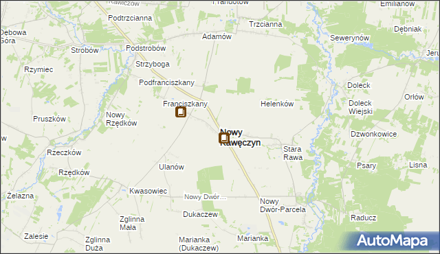 mapa Nowy Kawęczyn powiat skierniewicki, Nowy Kawęczyn powiat skierniewicki na mapie Targeo