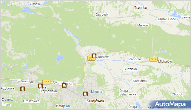 mapa Okuniew, Okuniew na mapie Targeo