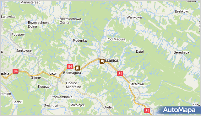 mapa Olszanica powiat leski, Olszanica powiat leski na mapie Targeo