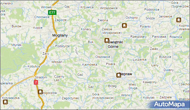 mapa Olszowice, Olszowice na mapie Targeo