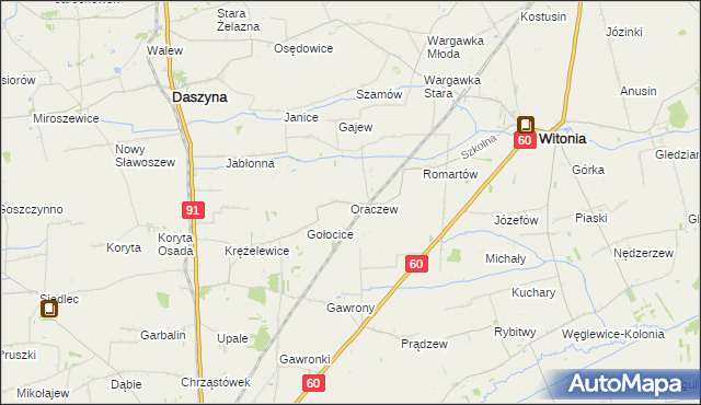 mapa Oraczew gmina Witonia, Oraczew gmina Witonia na mapie Targeo