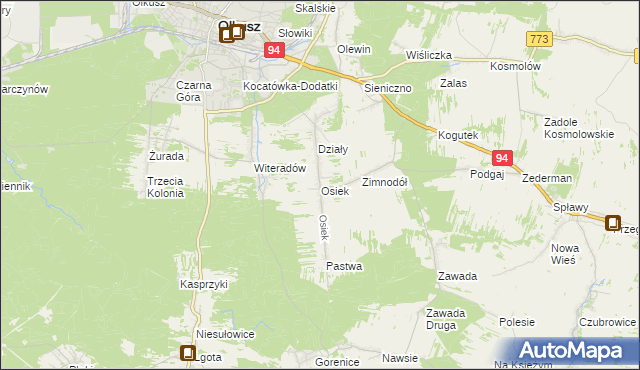 mapa Osiek gmina Olkusz, Osiek gmina Olkusz na mapie Targeo