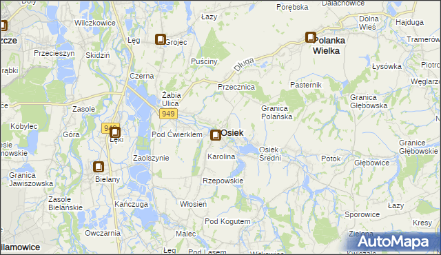 mapa Osiek powiat oświęcimski, Osiek powiat oświęcimski na mapie Targeo
