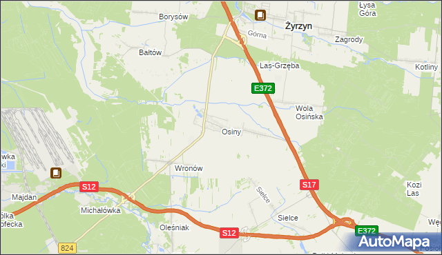 mapa Osiny gmina Żyrzyn, Osiny gmina Żyrzyn na mapie Targeo
